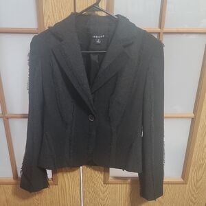 Insight Women's Textured Fringe Single Button Black Blazer Size 12